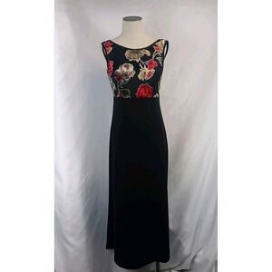 NWT Vintage Dawn Joy Black Dress Women's Size 7 Long Floral Dress 90s‎ Fashion